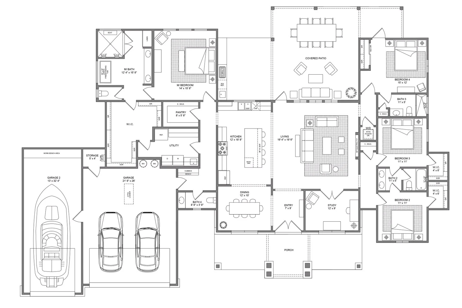 Floor plan for the Agarita, a 2,618 square foot custom home