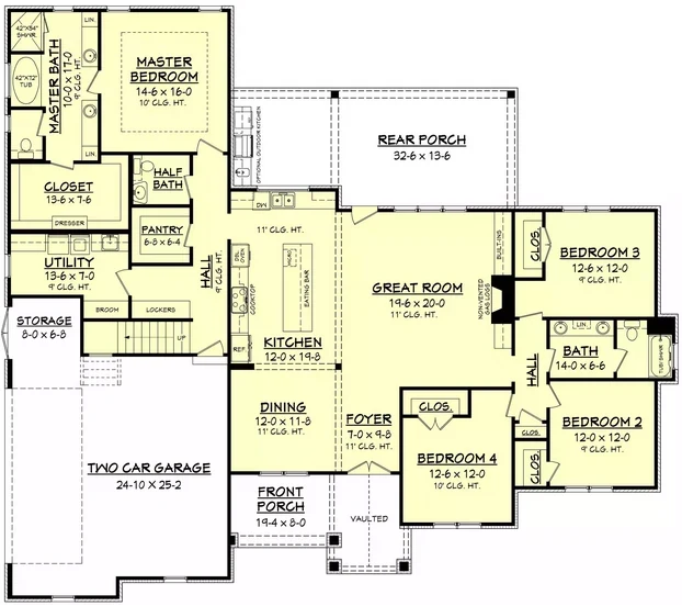 Floor plan sheet 1 of 2 for the Cenizo, a 2,986 square foot custom home