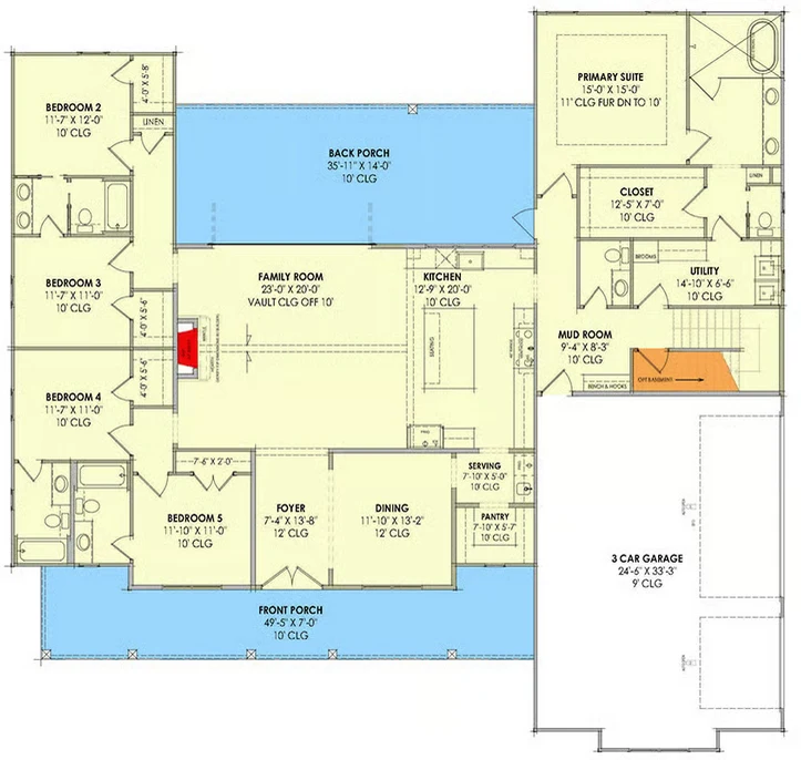 Floor plan sheet 1 of 2 for the Dewberry, a 3,735 square foot custom home