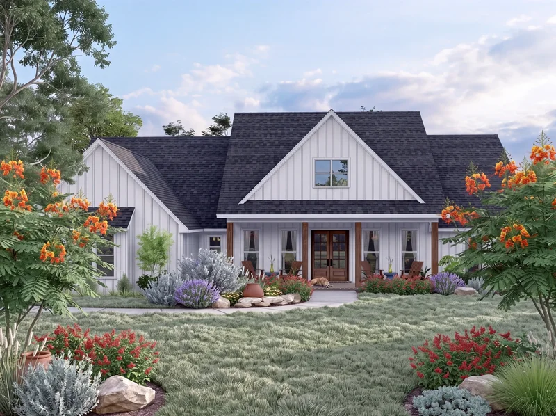 Front elevation of the Frostweed, a 2,845 square foot custom home