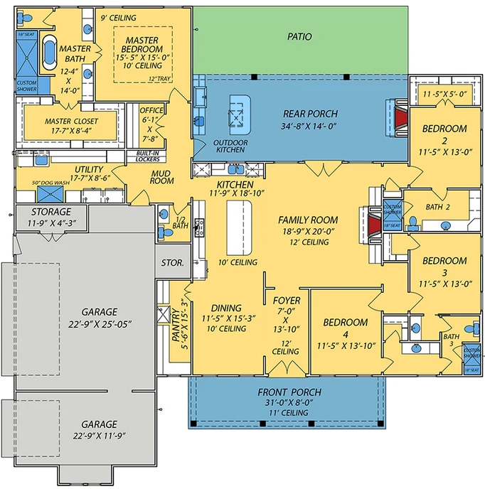 Floor plan for the Frostweed, a 2,845 square foot custom home
