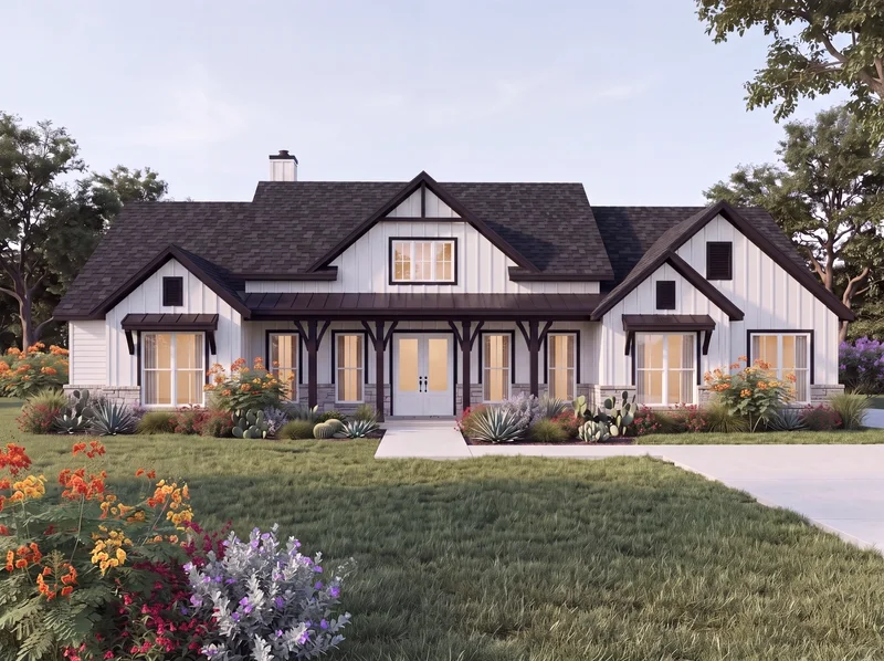 Front elevation of the Gayfeather, a 3,231 square foot custom home