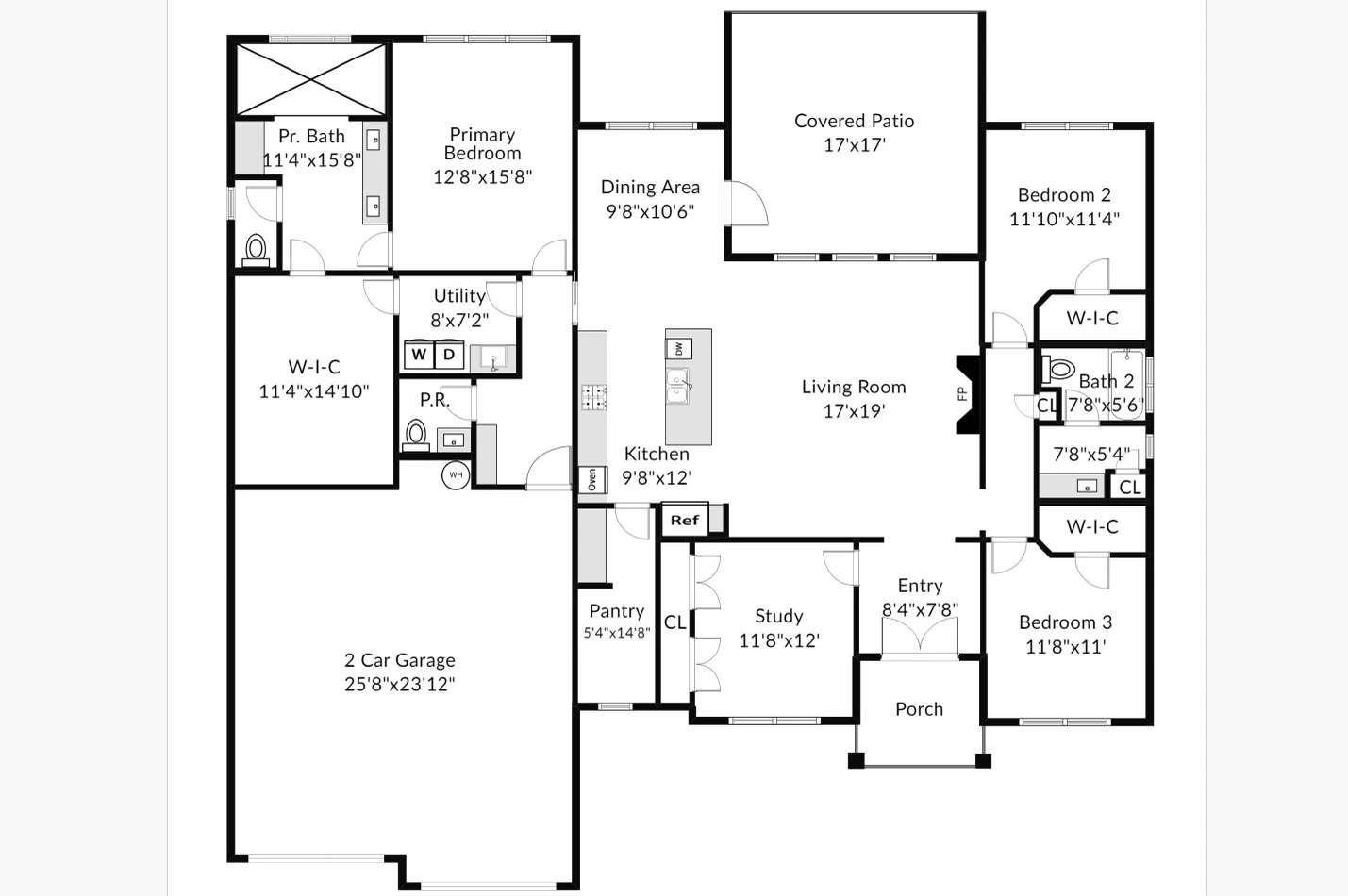 Floor plan sheet 1 of 2 for the Huisache, a 2,158 square foot custom home