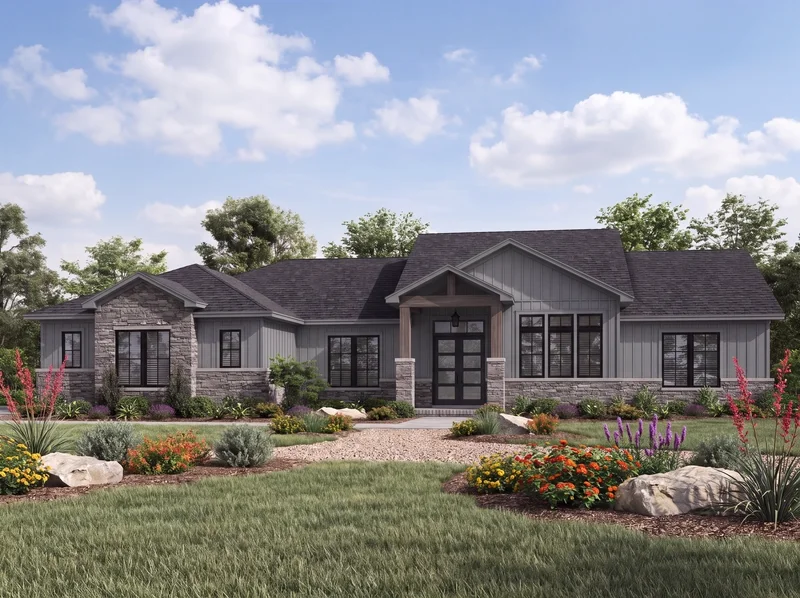 Front elevation of the Juniper, a 2,574 square foot custom home