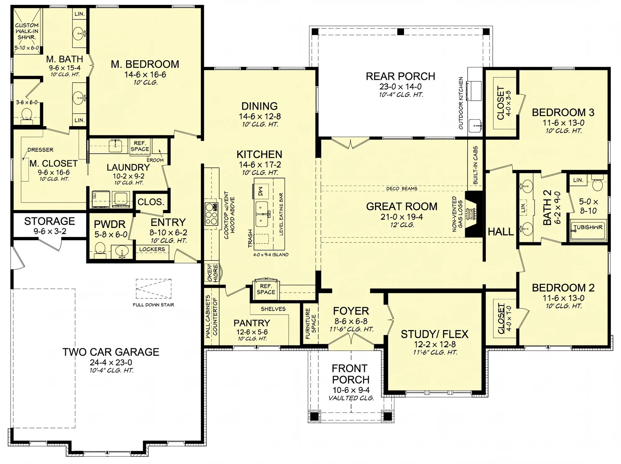 Floor plan for the Juniper, a 2,574 square foot custom home